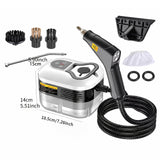 White steam cleaner + 3 brush heads + glass scraper
