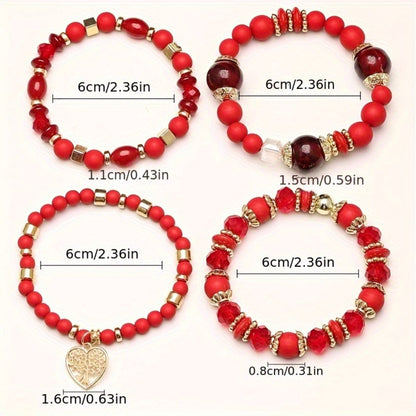 Bracelet Set, 24-Piece Assorted Wood-Bead Elastic Stack with Tassels and Pendant-Style Accents