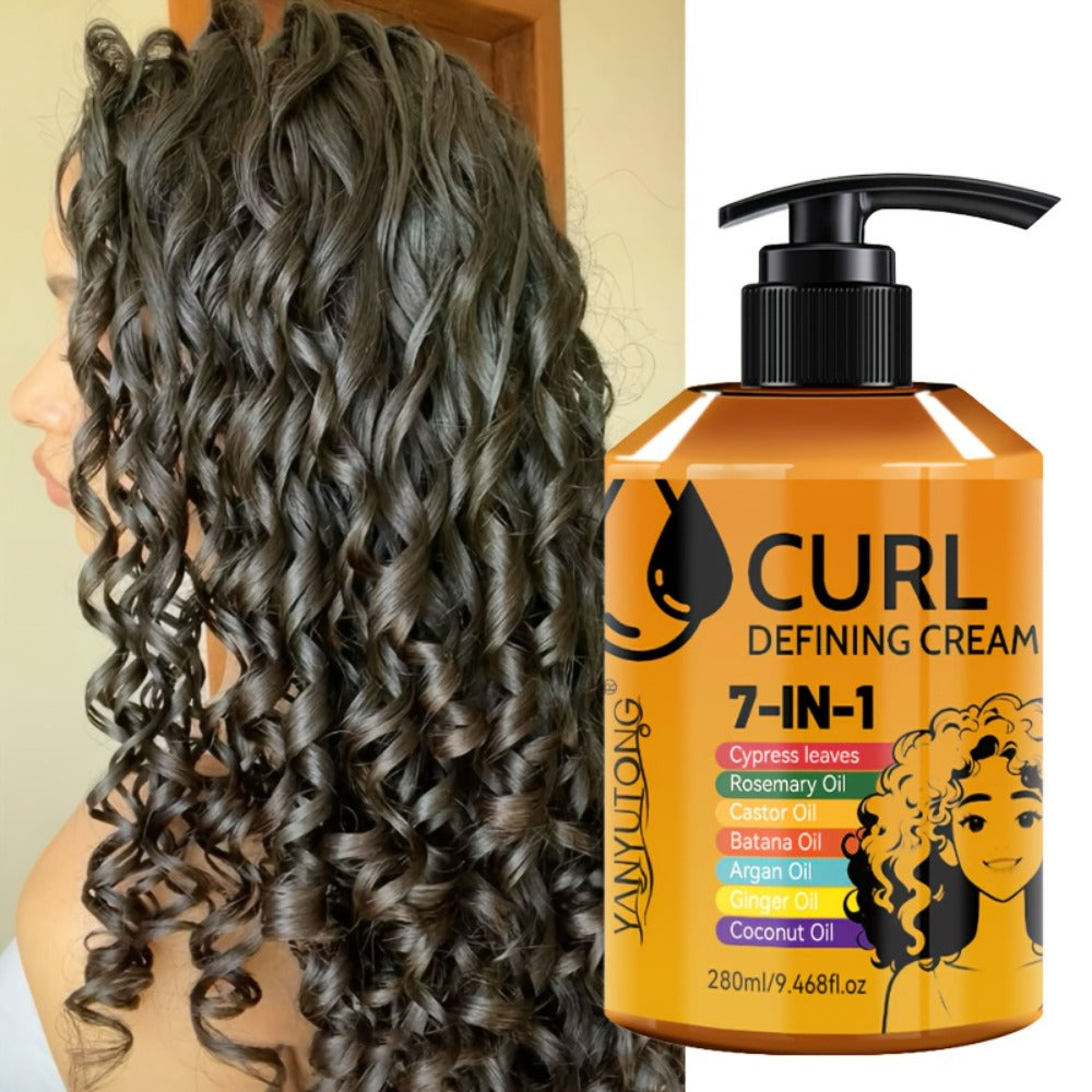 7-in-1 Curl Styling Cream in 280ml Illustrated Pump Bottle with Rosemary, Coconut and Argan Oils