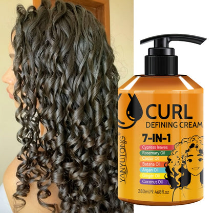 7-in-1 Curl Styling Cream in 280ml Illustrated Pump Bottle with Rosemary, Coconut and Argan Oils