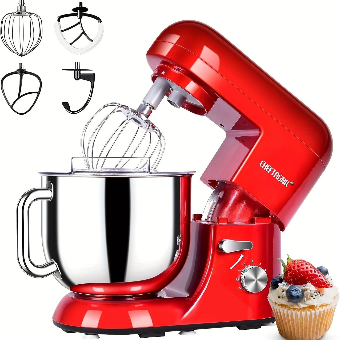 Electric Stand Mixer 7QT 650W – CHEFTRONIC Tilt-Head Dough Mixer with 6 Speeds, Dough Hook, Whisk & Beaters, Splash Guard for Bread, Cake, Pizza, Cookie & More