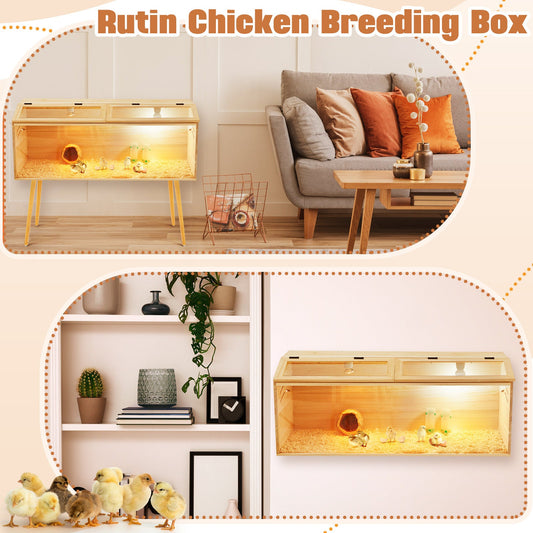 Brooder Box Kit 40x16x16 in for Chicks, Quail & Ducks, Indoor/Outdoor with Leg Stand, Sliding Door