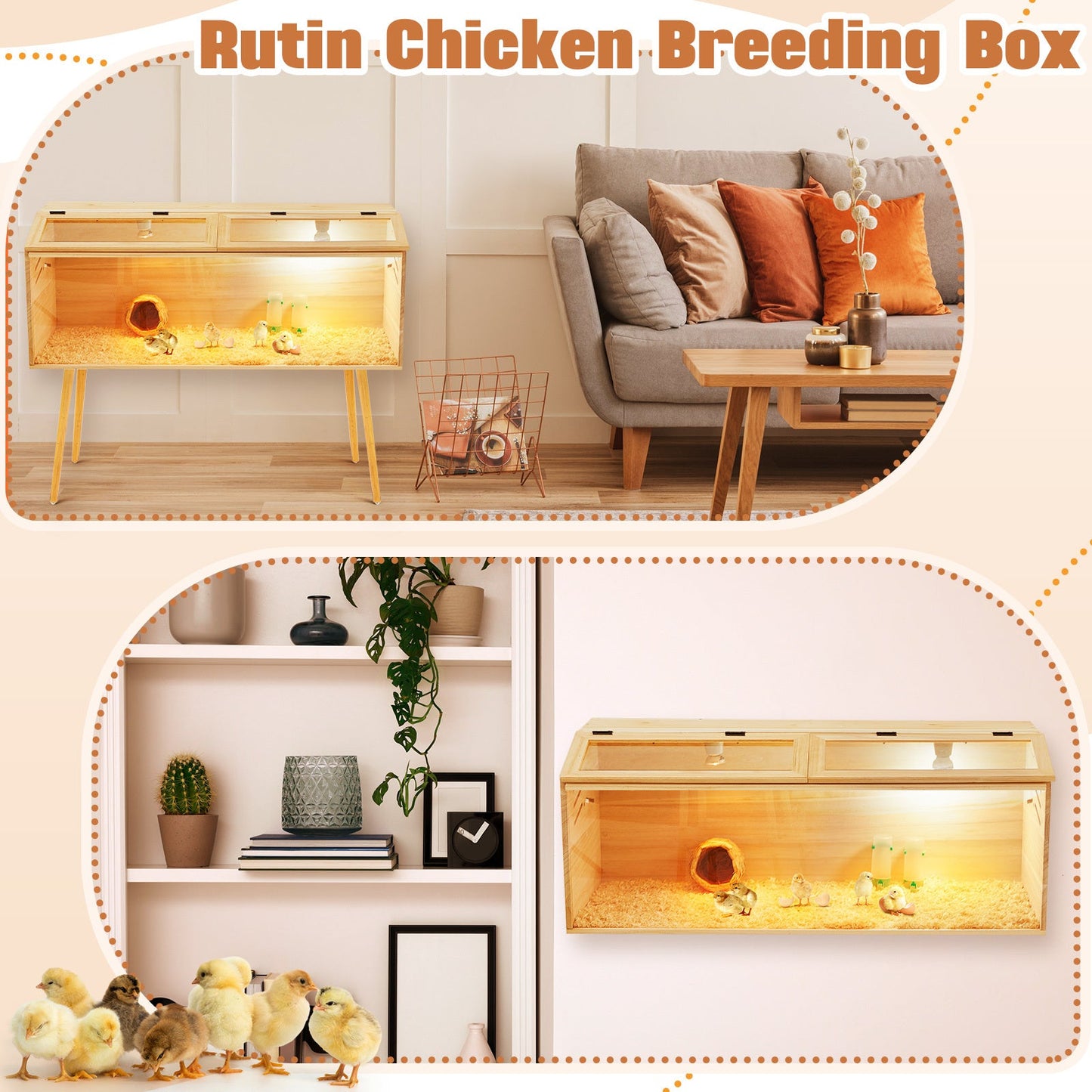 Brooder Box Kit 40x16x16 in for Chicks, Quail & Ducks – Indoor/Outdoor with Leg Stand, Sliding Door, Bulb Set & Feeder for Baby Chickens, Hamsters, Lizards