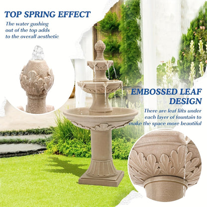 48.4 Inch Three-Tier Outdoor Water Fountain with Carved Flower Design in Three Finish Options