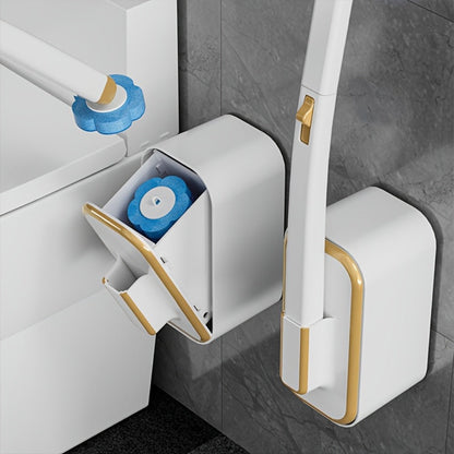 Wall-Mounted Toilet Brush Set with Eight Disposable Heads in White or Grey Checkout Color Options