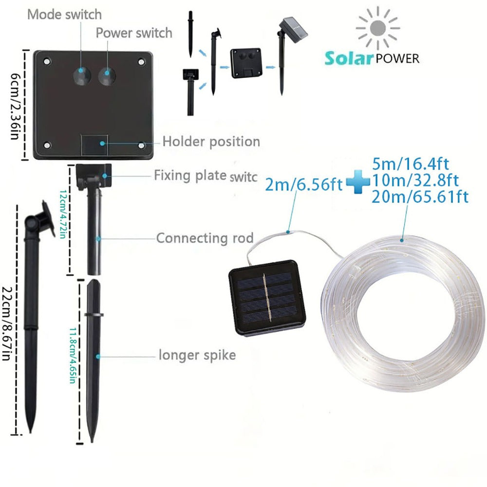 Solar Trampoline Rope Lights with Separate Panel, 50 or 100 LEDs and Multicolor, White or Blue Options
