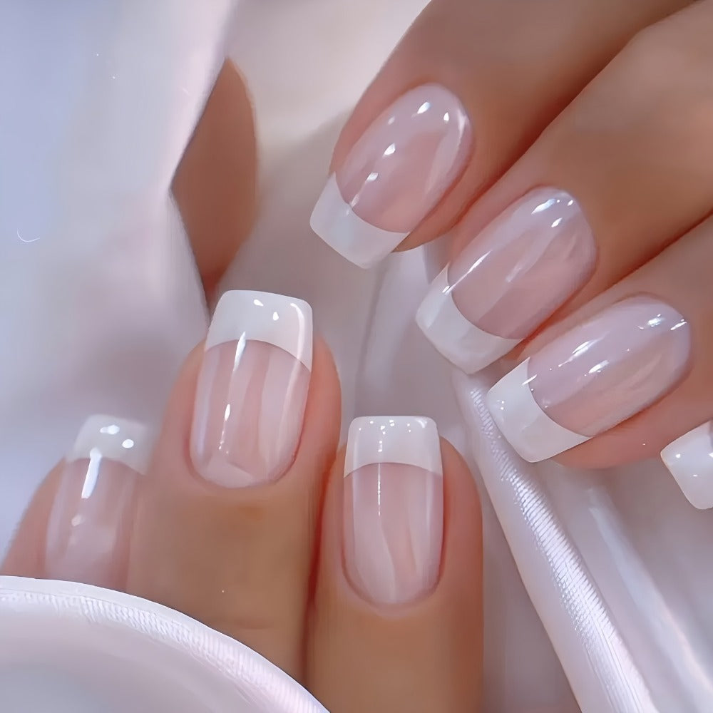 Press On Nails 216-Piece Soft Gel Short Square Set with French, Gradient, Glitter and Heart Designs