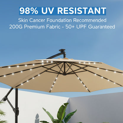 Offset Cantilever Umbrella 10FT Solar LED UPF50+ Easy Tilt Crank