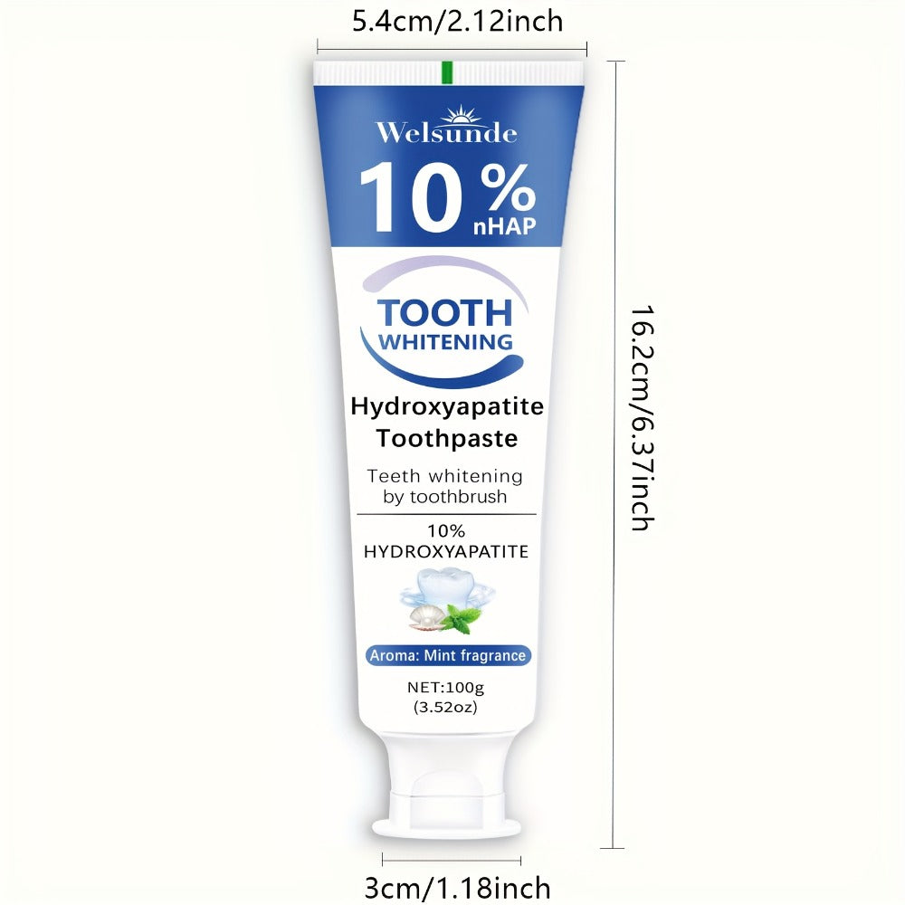 Two-Pack 100g Mint Toothpaste Tubes with 10% Hydroxyapatite Highlighted on the Package Labels