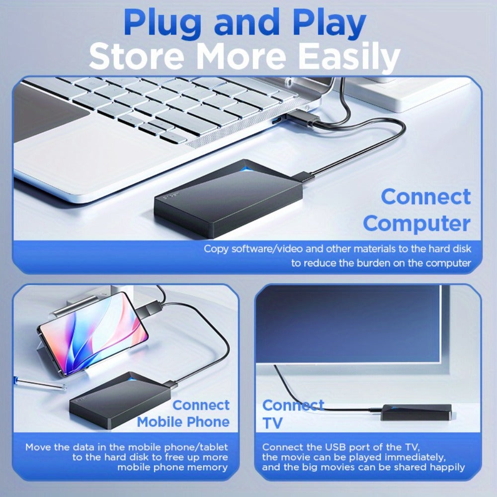 Dual-Disk 1TB Portable Hard Drive with USB 3.0 Interface, EAGET G20 Pro Black Enclosure and Type-C Diagram
