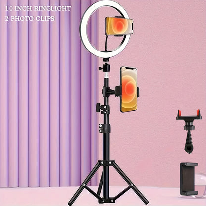 Ring Light 10 Inch with Tripod Stand & 2 Phone Clips – Dimmable LED Selfie Light for TikTok, YouTube, Makeup, Live Streaming, Video Calls, Photography & Home Studio Lighting Kit