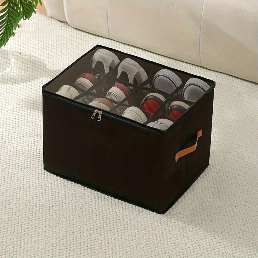 Oxford Fabric Shoe Storage Organizers with Adjustable Dividers and Clear Lids in Two- or Four-Piece Packs
