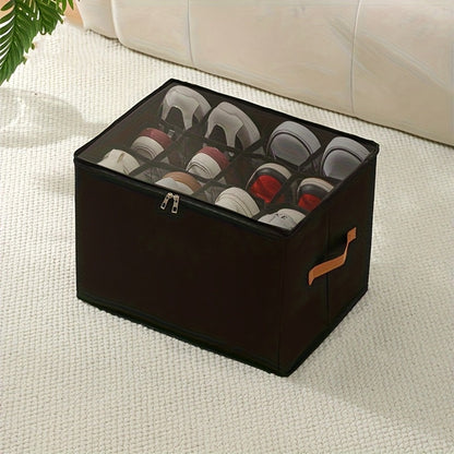Oxford Fabric Shoe Storage Organizers with Adjustable Dividers and Clear Lids in Two- or Four-Piece Packs