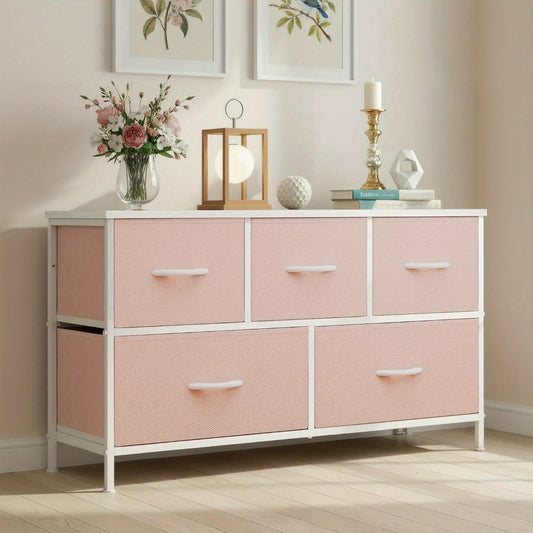 Dresser, 5-Drawer for Bedroom Fabric Storage Chest with Drawer Organizer 2 Fabric Bins shown in the main product view