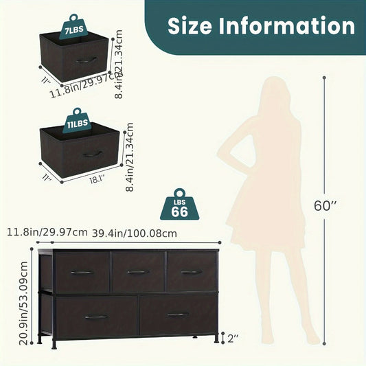 5-Drawer Wide Dresser with Multiple Color Options, Drawer Storage Cabinet detail image
