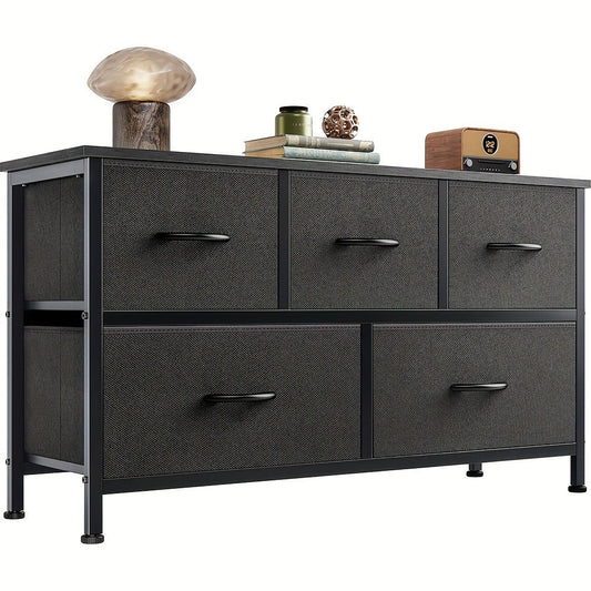Dresser, Wide 5 Drawer Fabric with Metal Frame & Wooden Top - Lightweight Chest Organizer shown in the main product view