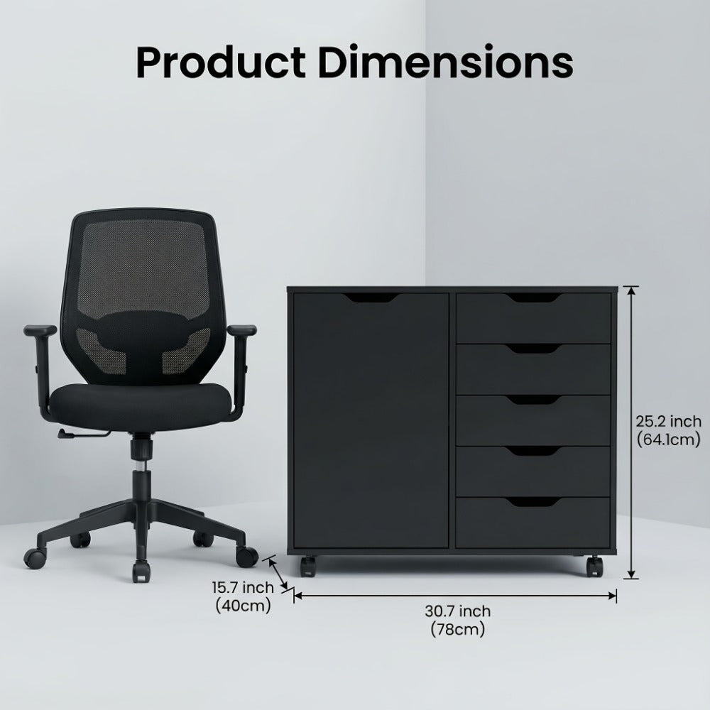 5-Drawer Wood Storage Cabinet with Rolling Wheels and Adjustable Shelves detail image - detail view 3