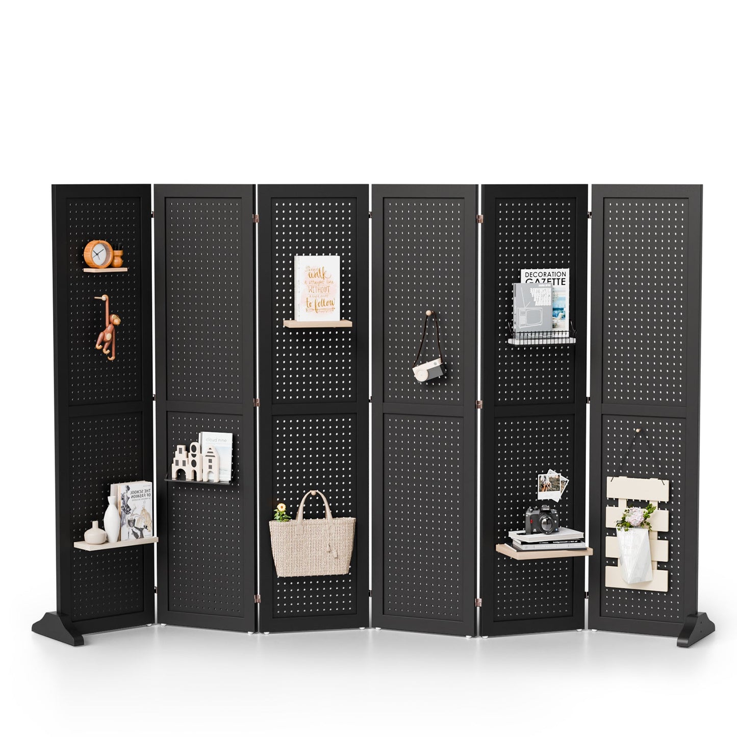 Room Divider shown in the Black, 6 Panel with Base option