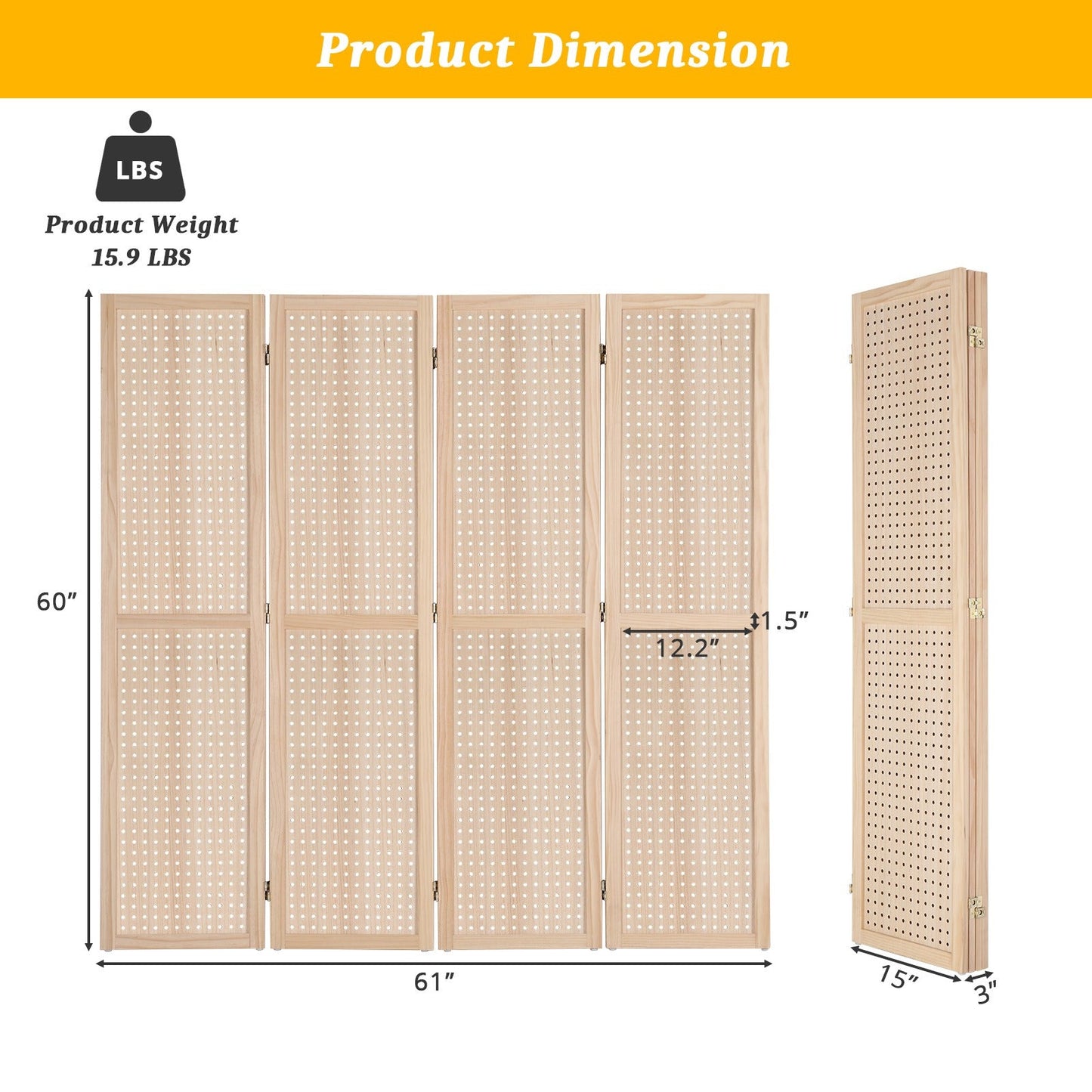 5-Foot Freestanding Room Divider with Added Privacy for Privacy and Space Definition detail image