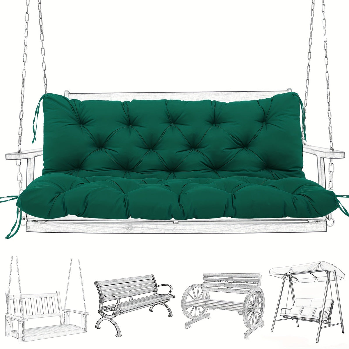 Outdoor Swing Cushion shown in the Dark Green, 60 x 40 x 5 inches option