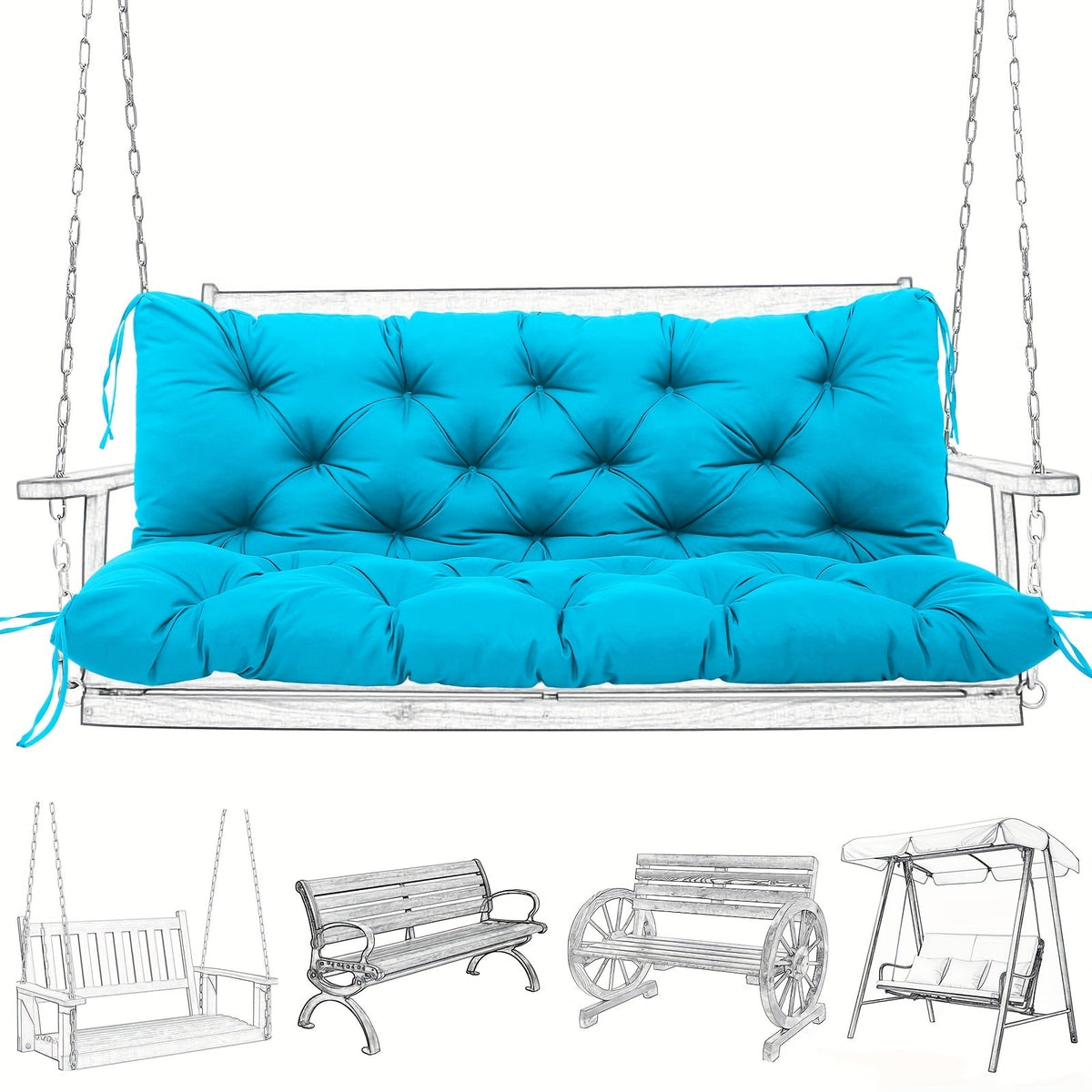 Outdoor Swing Cushion shown in the Lake Blue, 60 x 40 x 5 inches option