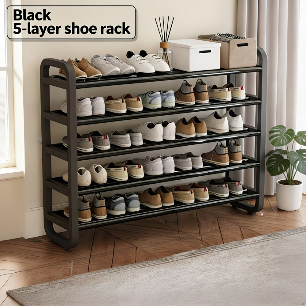 Shoe Rack, 5-Layer Space-Saving Holds 18 Pairs - Black & White shown in the main product view
