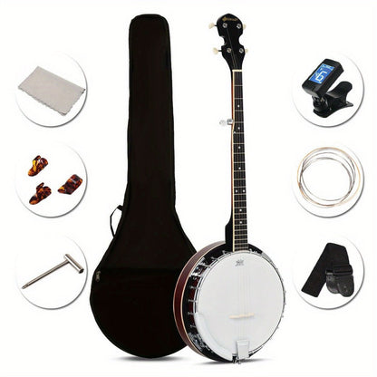 5-String Closed-Back Banjo, 24-Bracket Beginner Instrument with Case detail image - detail view 3