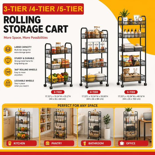 5-Tier 360° Rotating Storage Cart with 360° Swivel for Bathroom detail image