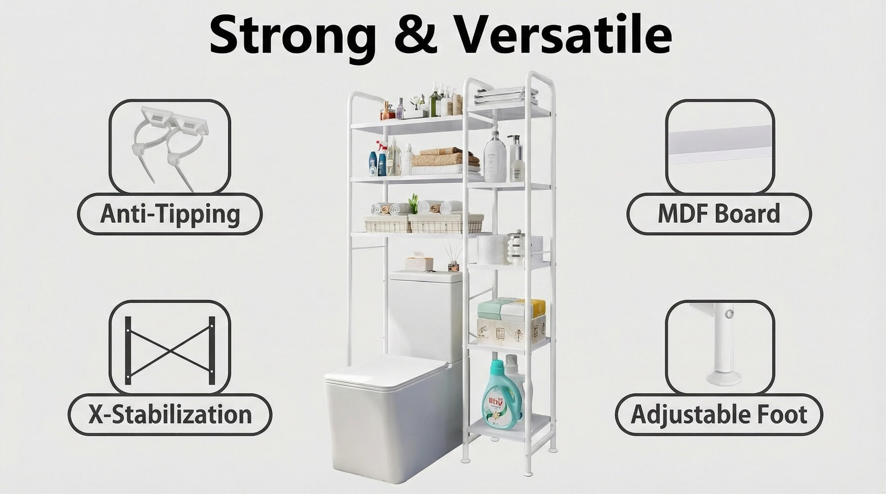 5-Tier Freestanding Over-the-Toilet Storage Organizer, Toilet Shelf Organizer detail image - detail view 13