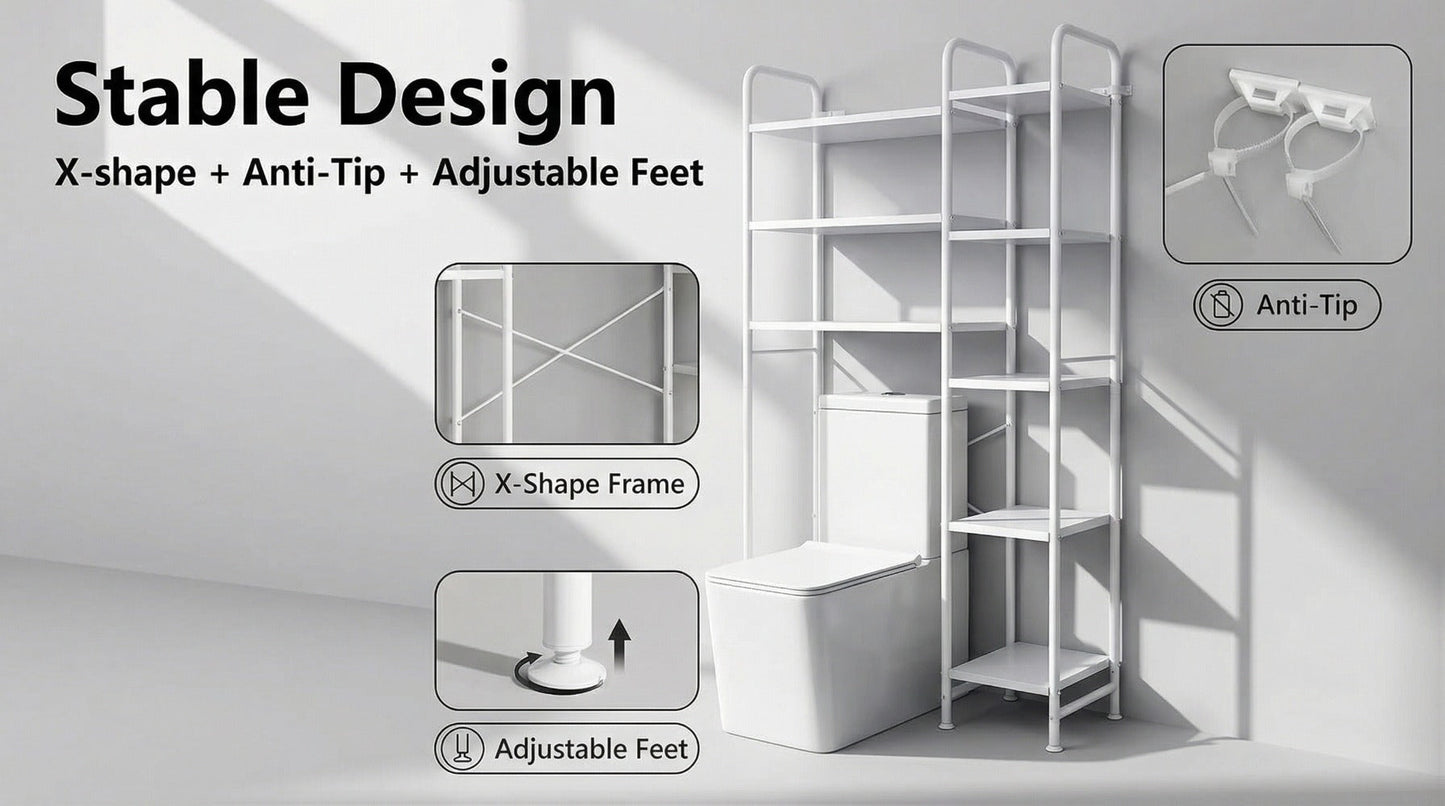 5-Tier Freestanding Over-the-Toilet Storage Organizer, Toilet Shelf Organizer detail image - detail view 14