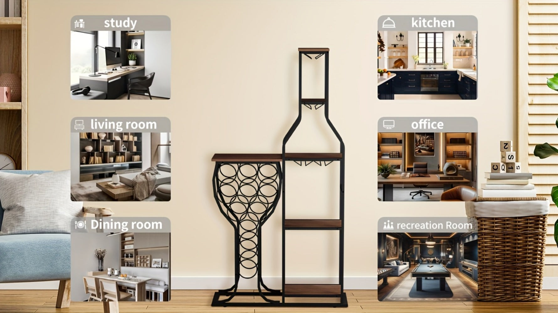 5-Tier Freestanding Wine Rack with Wine Glass Holder for Organized Everyday Storage detail image - detail view 16