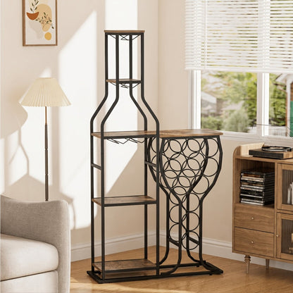 5-Tier Freestanding Wine Rack with Wine Glass Holder for Organized Everyday Storage detail image