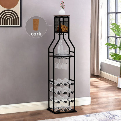 5-Tier Freestanding Wine Rack with Wine Glass Holder for Organized Everyday Storage detail image - detail view 7