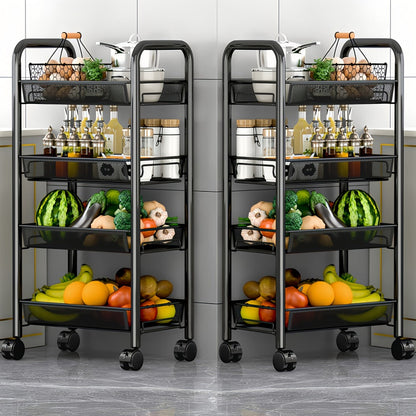 5-Tier Metal Kitchen Storage Cart with Mesh Storage Shelf and 360° Swivel detail image - detail view 11