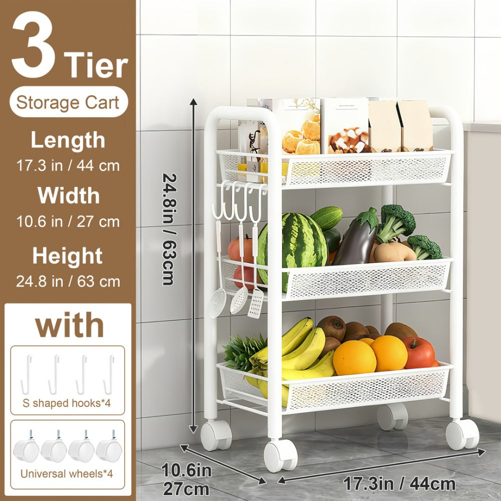 5-Tier Metal Kitchen Storage Cart with Mesh Storage Shelf and 360° Swivel detail image - detail view 4