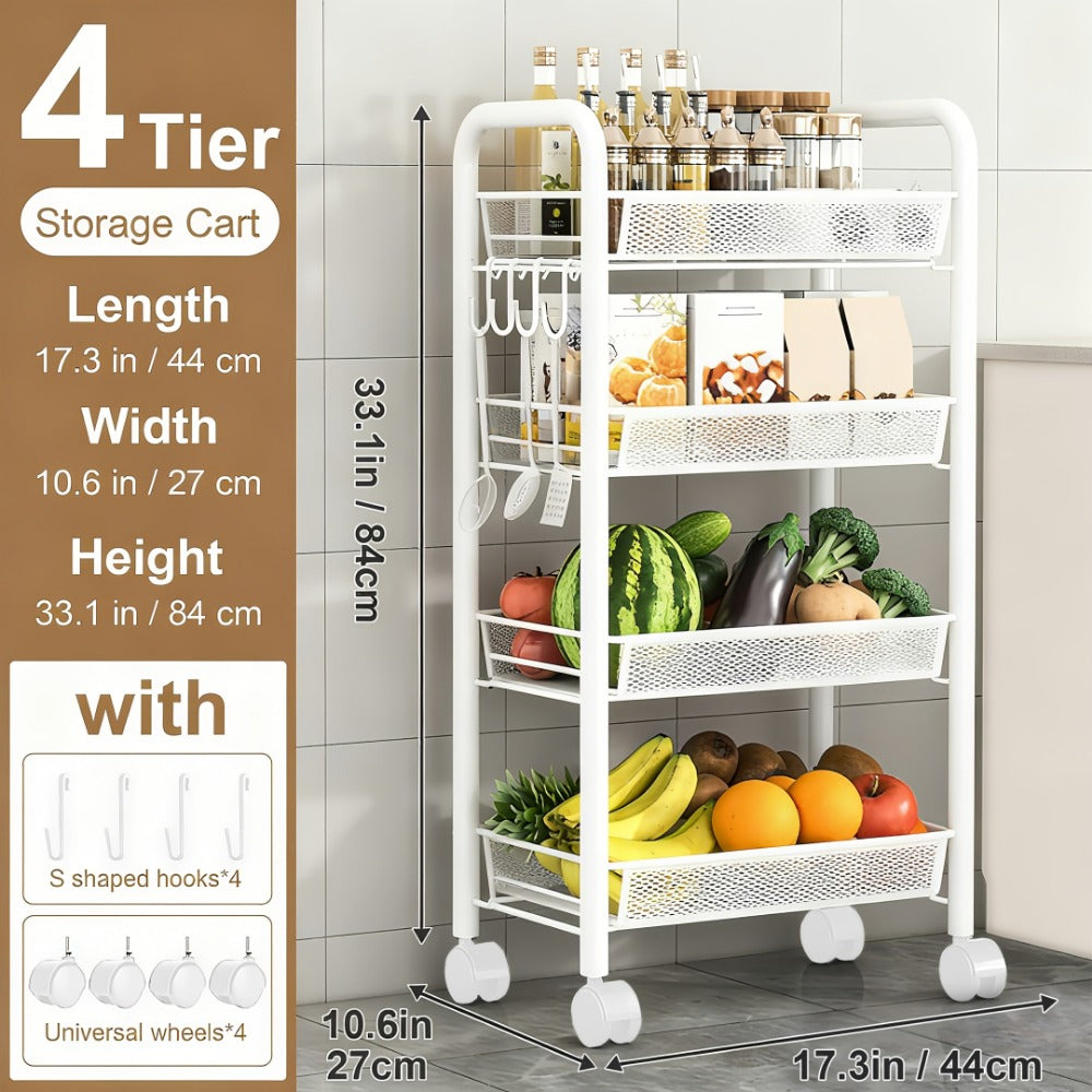 5-Tier Metal Kitchen Storage Cart with Mesh Storage Shelf and 360° Swivel detail image - detail view 5