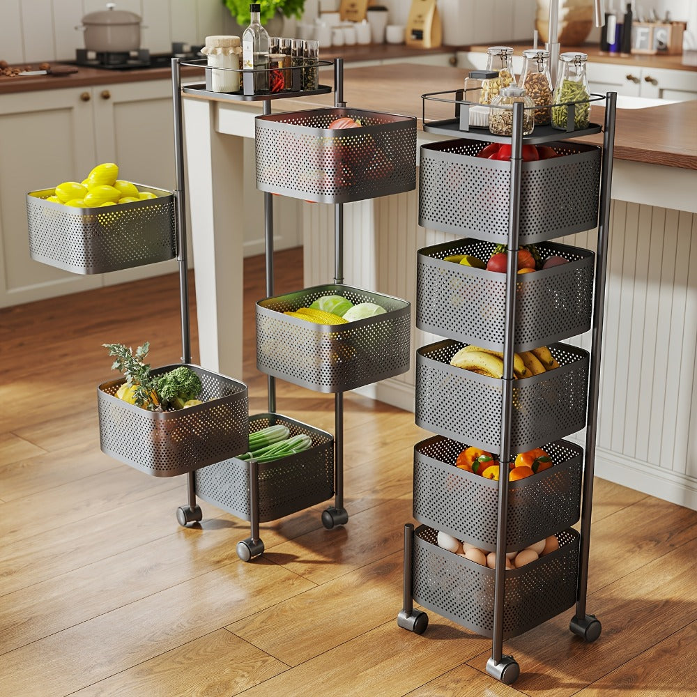 5-Tier Metal Kitchen Storage Shelf with Rolling Wheels and 360° Swivel detail image - detail view 6