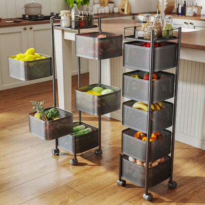 5-Tier Metal Kitchen Storage Shelf with Rolling Wheels and 360° Swivel detail image - detail view 6