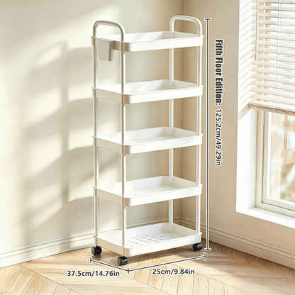 Rolling Utility Cart shown in the 【white】, 5-tire option