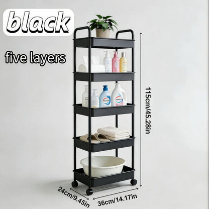 5-Tier Rolling Storage Trolley Rack with Rolling Wheels and Open Shelves for Bedroom detail image - detail view 12