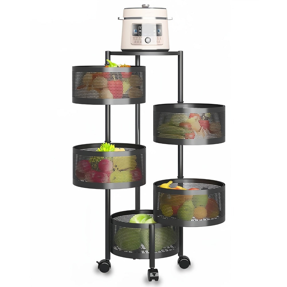 5-Tier Round Storage Cart with Rolling Wheels for Living Room detail image - detail view 3