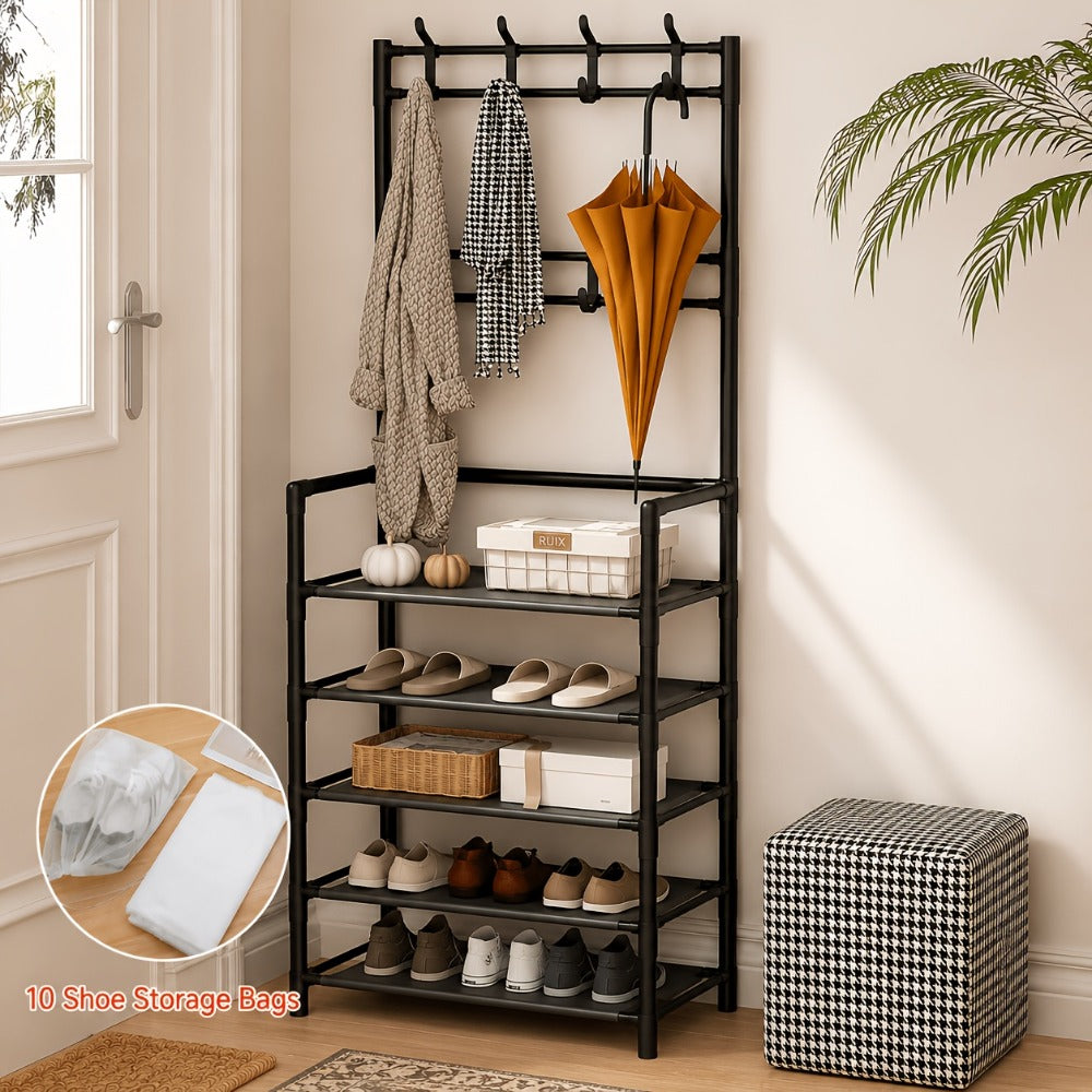 Shoe Rack, Entryway with Coat Hooks Multifunctional 3 4 5 Tier Shoe Hat Organizer - Choose shown in the main product view