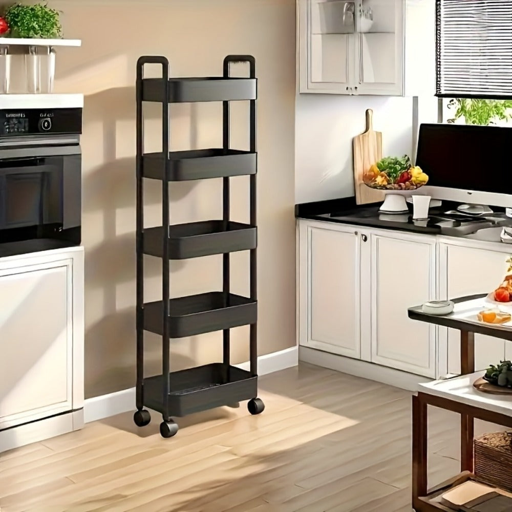 5-Tier Slim Storage Cart with Adjustable Shelves for Organized Everyday Storage in Bedroom detail image - detail view 3