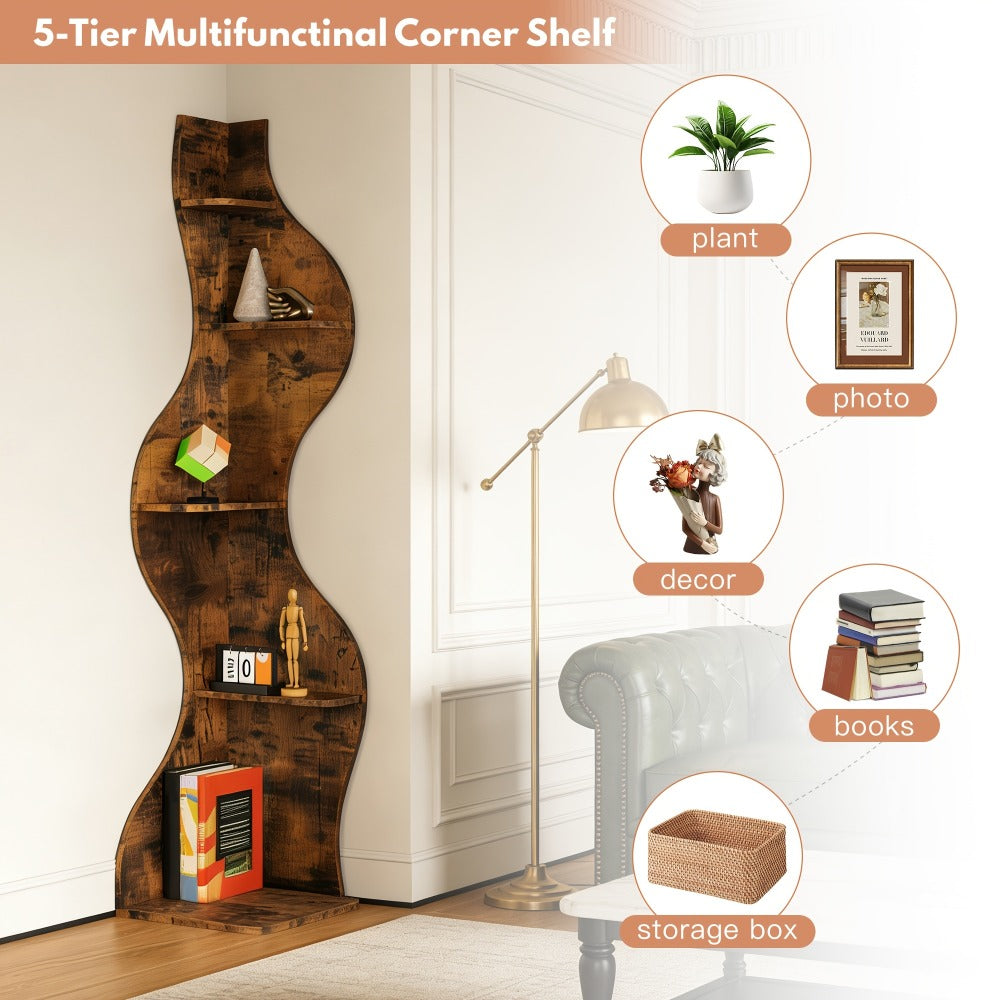 5-Tier Wall-Mounted Bookshelf with Multiple Color Options for Living Room detail image - detail view 6