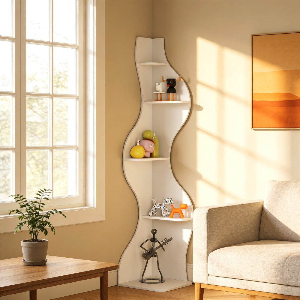 Bookshelf, 5 Tier Corner Wall-Mounted Bookcase, Freestanding Corner Storage Rack shown in the main product view