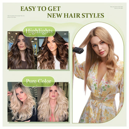 Hair Extensions Straight Brazilian Remy Human Hair Tape-In Set with 10 Pieces, 12–24-Inch Lengths and 11 Colors
