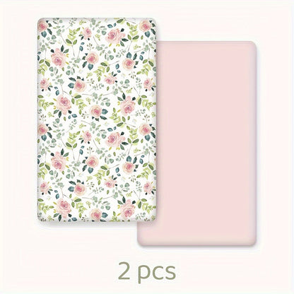 Fitted Sheet 2 Pack Super Soft Microfiber Mattress Cover Cute Animal Flower Pattern Pink Flower Whale Deer Home Travel Machine Washable Unisex Christmas Gift