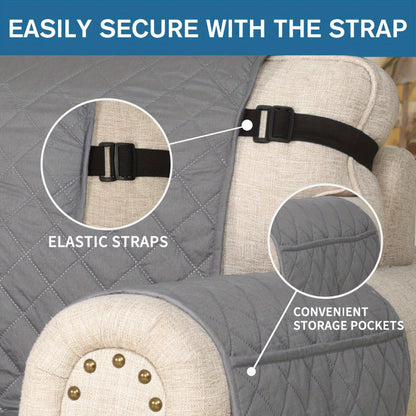 Sofa Cover Five-Layer Quilted Microfiber Protector with Elastic Strap and Foam Anchors for 3 or 4 Seats
