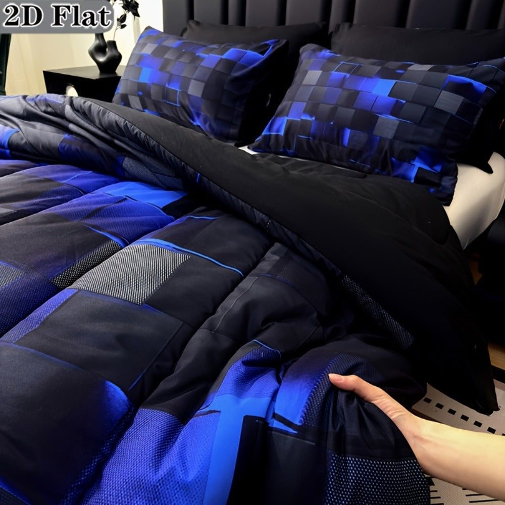 Checkered Quilt Bedding Set in Five Color Designs with Twin, Full, Queen and King Checkout Sizes