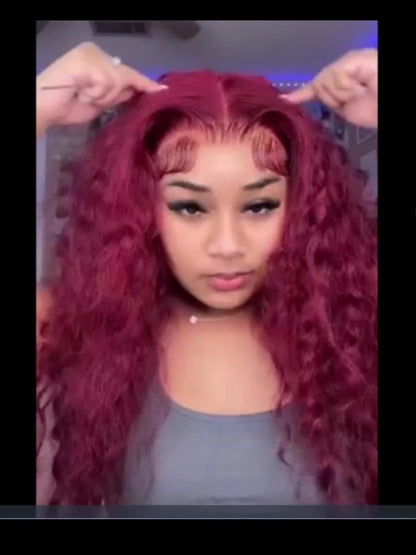 Red Curly Lace Front Wig 13x4 HD Transparent Lace Glueless 180% Density 24 Inch | Deep Curly Wet Wavy Ginger Orange Pre-Plucked Baby Hair Women